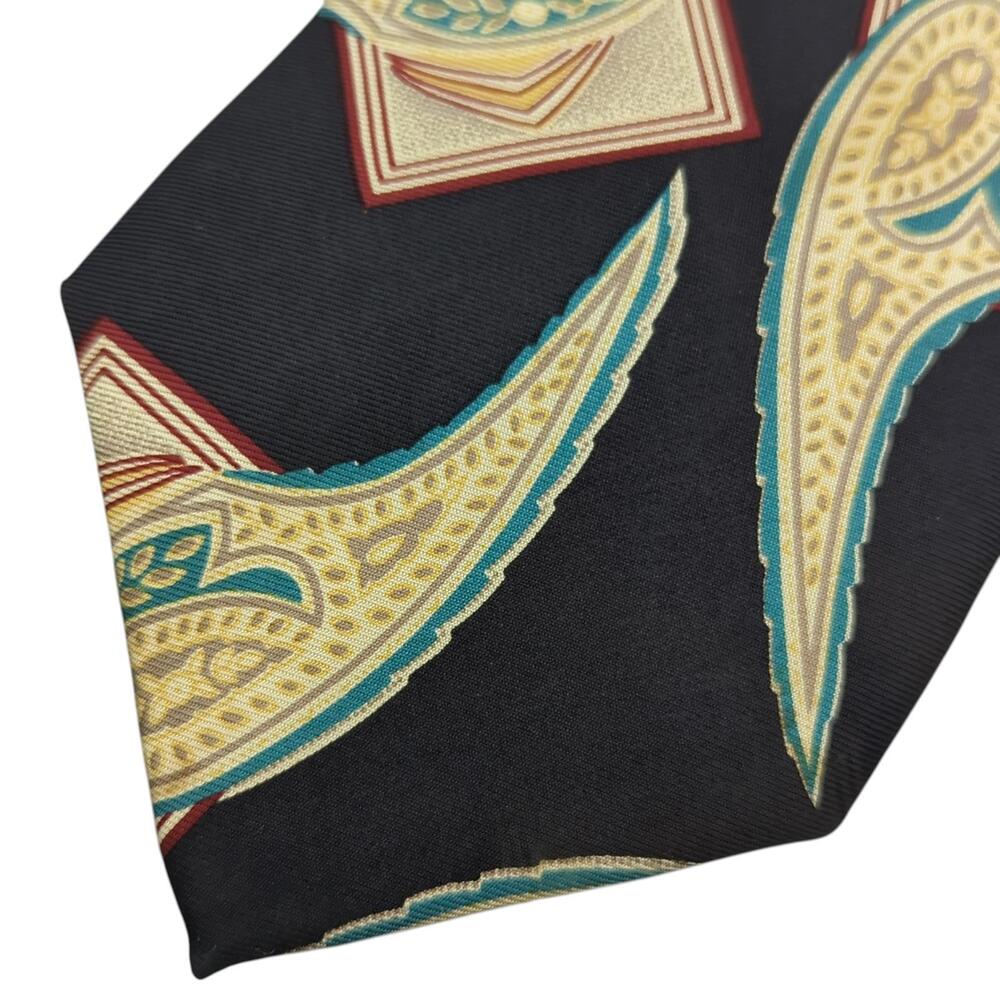 Vintage Jos A Bank Mens Tie Geometric Paisley Black Teal Red Cream Silk Necktie - Picture 3 of 6